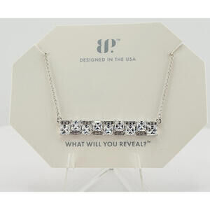 Bomb Party RBP8842  Bar Necklace "Travel Far and Wide" Clear CZ on Rhodium